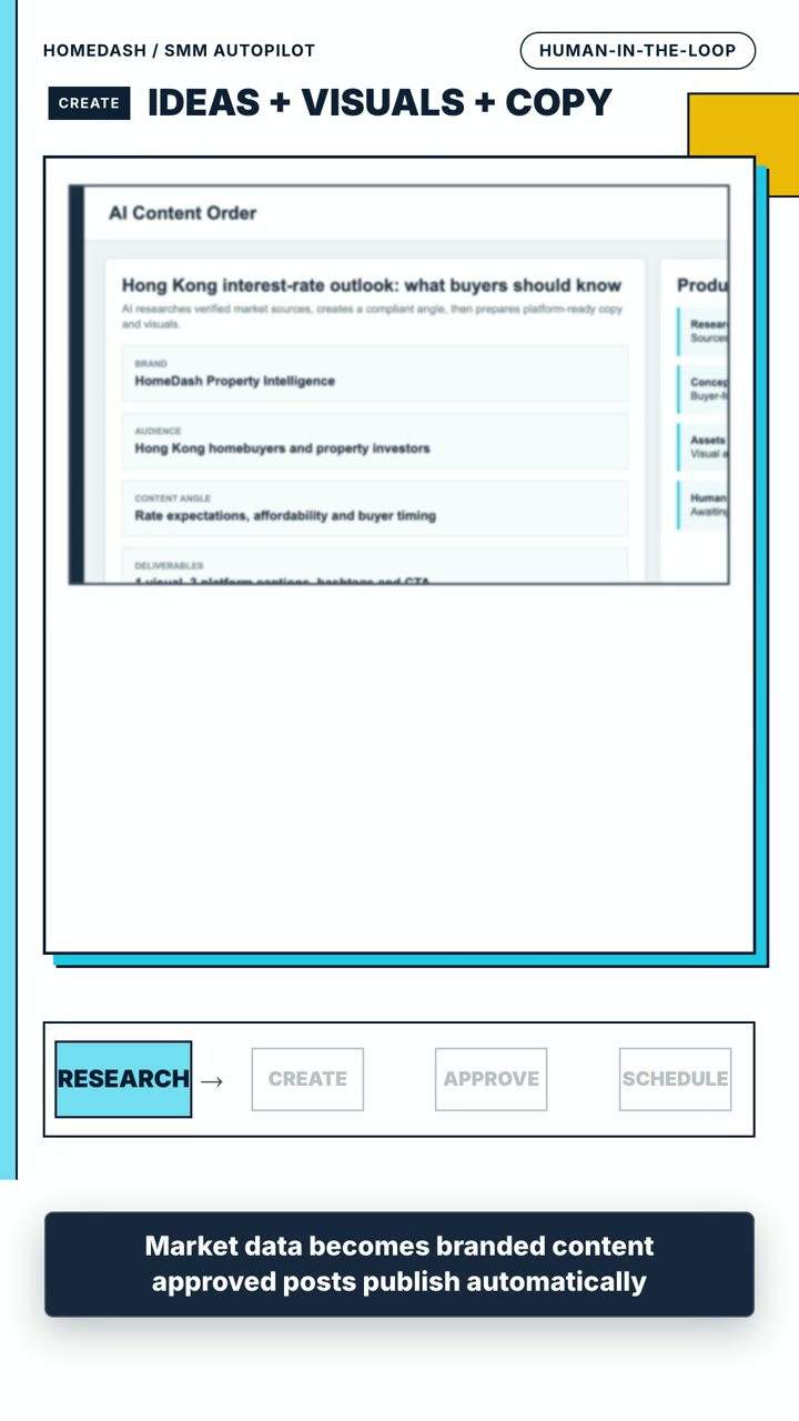 HomeDash AI marketing team workflow shown on a phone
